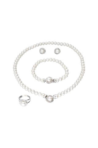 Chavin Ds47 İnci Gümüş Kolye Küpe Bileklik Yüzük Takım Set