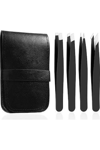 Kaşlar İçin Profesyonel Paslanmaz Çelik Cımbız Seti - Hassas Eğimli Uçlu Siyah Cımbız Seti - Tüy Alma, Güzellik, Yüz Bakımı Ve Kişisel Bakım İçin Siyah