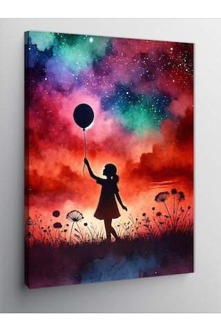 Kanvas Tablo Balonlu Kız Ve Gökyüzü 100cmx140cm