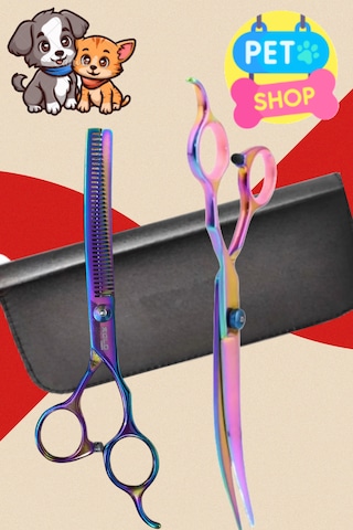 Esenliwe Deri Çantalı Pet Shop Evcil Hayvan Kedi Köpek Makası 3 Parça 17 CM