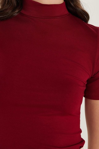 Tudors Kadın Standart Fit Kısa Kollu Yarım Balıkçı Yaka Bordo Bluz-34635 Bordo