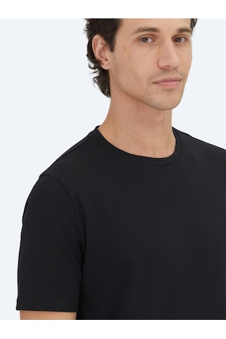 Kip Unisex Siyah Düz Bisiklet Yaka %100 Pamuk T-shirt Siyah