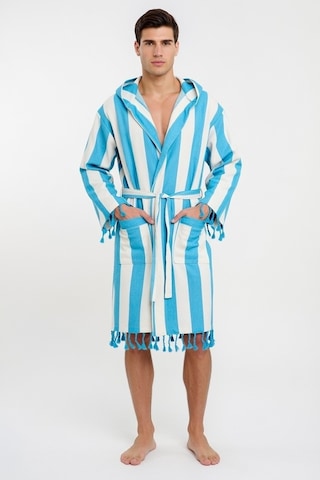 Erkek Striped Peştemal Bornoz %100 Pamuk Plaj Bornoz Mavi