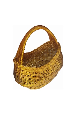 Hasır Altın Varaklı Masa Üstü Meyvelik Mini Piknik Sepeti