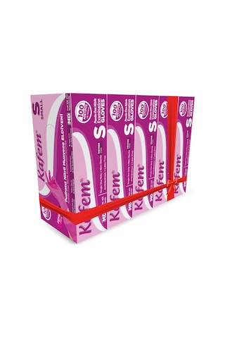 Kafem Pembe Nitril Eldiven Pudrasız S 100 Lü X 5 Paket