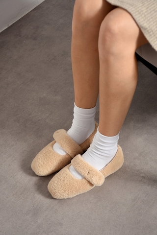 Nmoda Ultra Yumuşak Peluş Kadın Ev Babeti Ses Yapmaz Hafif Taban Panduf Vizon