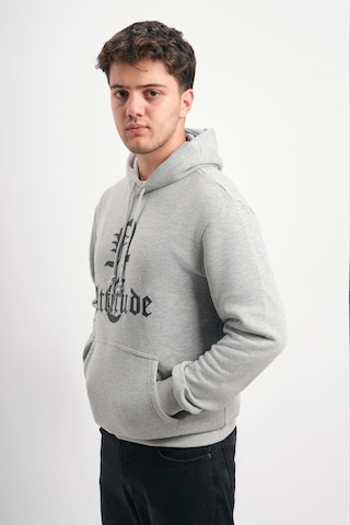 We&me Oversize Geniş Kalıp Baskılı Kapüşonlu Erkek Sweatshirt Gri