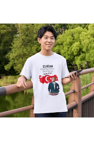 Alpşan Ticaret 23 Nisan Atatürk Baskılı Çocuk Yetişkin Tshirt 23 Nisan T-shirt 31 Beyaz