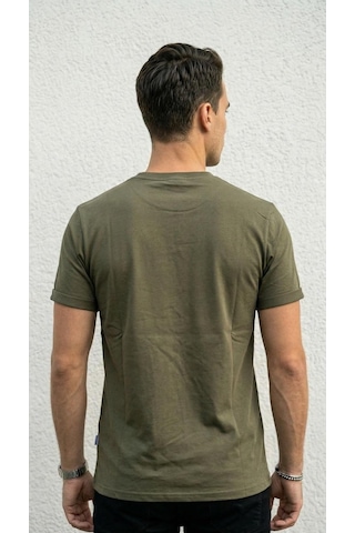 Plus Scorpion T02 Kol Katlama Erkek Slim Fit Basic Tişört Bisiklet Yaka, Düz Kumaş, Yazlık Model Haki