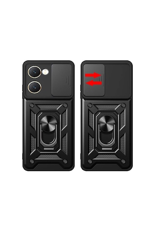 Vivo Y18 Kılıf Pars Lens Yüzüklü Silikon - Siyah Çokrenkli