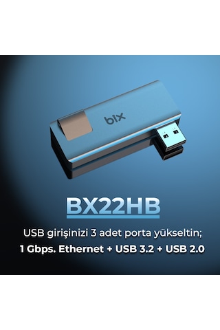Bix BX22HB 5Gbps USB to USB 3.2 / USB 2.0 RJ45 Gigabit Ethernet Dönüştürücü Adaptör