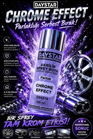 Daystar Krom Efekt Sprey Boya 400 Ml Metal, Jant Ve Aksesuar Boyası Çok Renkli
