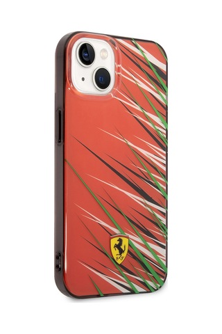 İphone Uyumlu 14 Kılıf Ferrari Lisanslı Baskı Logolu Çimen Desenli Kapak Kırmızı