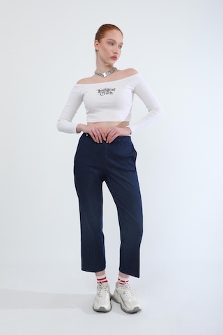 Kadın Beli Lastikli Likralı Yan Cepli Jean Pantolon Lacivert Lacivert