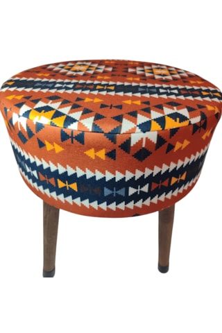 Ustaagac Puf Koltuk Bench Tabure Anadolu Kilim Al- Ahşap Ayaklı Altın - Turuncu