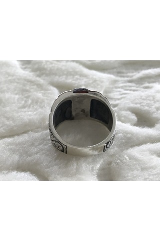 Kehribar Taşlı Erzurum Kalem Işçiliği 925 Ayar Gümüş Erkek Yüzük
