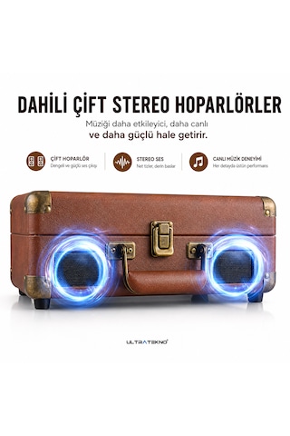 Ultratekno Mzl-p01 Bluetooth Plak Çalar, 3 Hız 33/45/78 Rpm , Usb/sd/aux/rca/kulaklık Destekli, Dahili Hoparlörlü Taşınabilir Retro Valiz Pikap 1 Adet