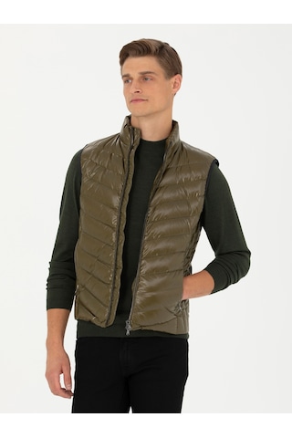 Cacharel Haki Slim Fit İnce Kapitone Mont Yelek Yesıl