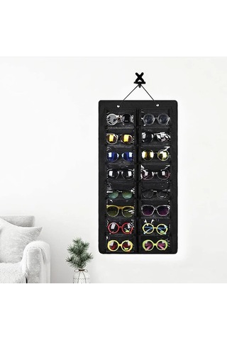 Novahub Pembe Güneş Gözlüğü Organizatörü, Duvar Asılı, 16 Yuva, Metal Kanca İle Tutucu, Dayanıklı, Şeffaf Depolama Pembe