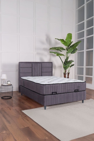 Premium Bamboo Sleepy Üçlü Set Gri Baza Başlık Yatak 150 x 200