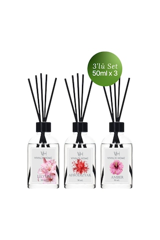 Vivaldi Home Lilyum + Afrodizyak + Amber Çubuklu Oda Kokusu Esansiyel Uçucu Yağ 3 x 50 ML