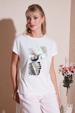 Lela Baskılı Bisiklet Yaka Regular Fit Bayan T Shirt 6671004 Ekru