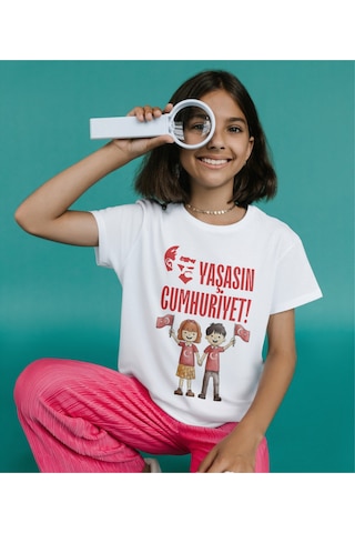 29 Ekim Çocuk Tişörtleri Cumhuriyet Bayramı Tişörtleri Çocuk / Kadın / Erkek Cumhuriyet Tişörtü Beyaz