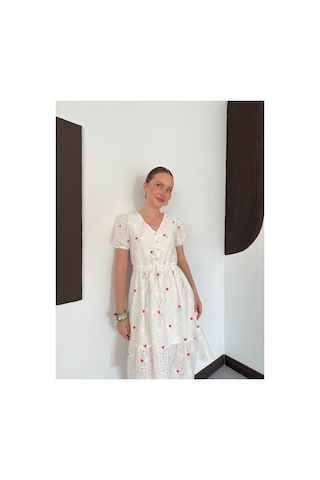 Verymoda Çiçekli Yaka Elbise D1949 Pembe Çiçekli