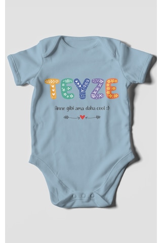 Morivokids Teyze Anne Gibi Ama Daha Cool Kısa Kollu Bebek Body %100 Pamuk Bebe Mavisi