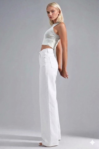 Layal My Beauty Melody Kadın Jeans Wide Leg Rahat Yüksek Bel Salaş Bol Paça Jean Palazzo Denim Kot Pantolon Beyaz