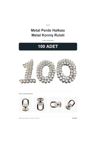 100 Adet - Metal Perde Halkası - Metal Korniş Ruleti Gümüş