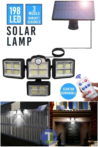 Technojet Güneş Enerjili Kumandalı Hareket Sensörlü Solar Bahçe Aydınlatma Ve Sokak Lambası 198 Led