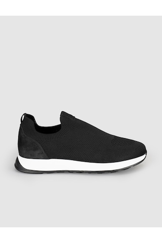 Cabani Erkek Siyah Triko Hakiki Deri Yazlık Slip-on Ayakkabı