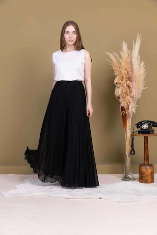 Lodmela Beli Lastikli Pliseli Şifon Pantolon 6030-siyah Siyah