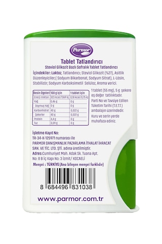 Parmor Stevia Tablet Tatlandırıcı 500'lük Kutu Tekli