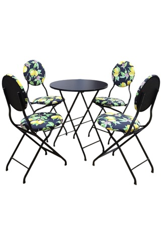 Limon Desenli Metal Bahçe Takımı - 4 Sandalye + 1 Masa