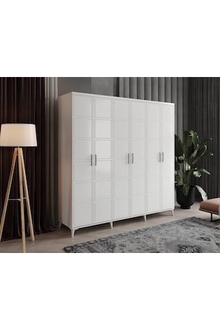 GuneyStore Milano 6 Kapaklı Komple Mdf Beyaz Gardırop