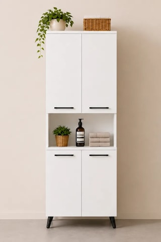 Reyo Enda Home Listra 4 Kapaklı Çok Amaçlı Dolap 170,8 Cm, Raflı, Ayaklı Depolama Dolabı - Beyaz