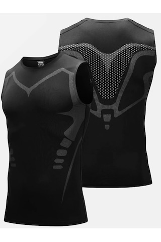Ghassy Co. Erkek Fitness Hızlı Kuruma Nefes Alabilen Çapraz Daraltma Tipi Kolsuz Spor T-shirt 001 Siyah