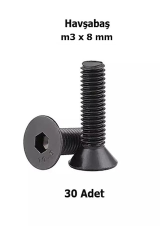 Venoa M3x08 Mm Havşabaş İmbus Civata 10.9 Kalite Siyah Dın 7991 Alyan Vida 30 Adet Paket M3