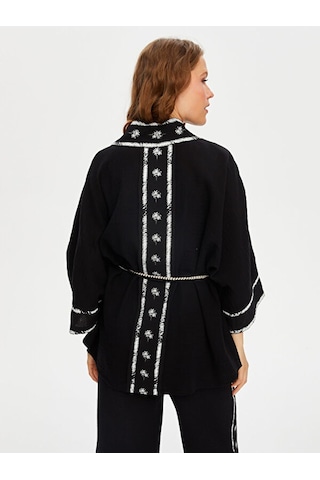 Faik Sönmez Resort Palmiye Baskılı Müslin Kimono S25kmn006 Us25kmn00610 Siyah