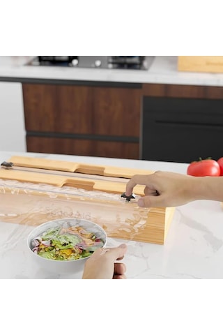 Deconox Bambu Streç Film Ve Folyo Düzenleyici, Kaydırılabilir Kesicili, 2'si 1 Arada Mutfak Çekmece İçi Ve Tezgah Üstü Organizer, Alüminyum Folyo Ve Yağlı Kağıt Kesici Saklama Kutusu 35,5 Cm Sku: S Açık Bej