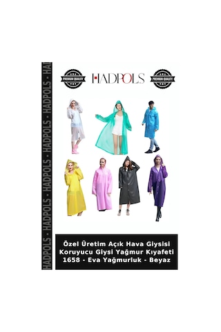 Hadpols Özel Üretim Açık Hava Giysisi Koruyucu Giysi Yağmur Kıyafeti 1658 - Eva Yağmurluk - Beyaz