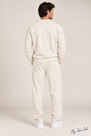 Tarz Cool Erkek Oversize %100 Oyşo Bisiklet Yaka Sweatshirt Bol Paça Alt Üst Takım Beyaz