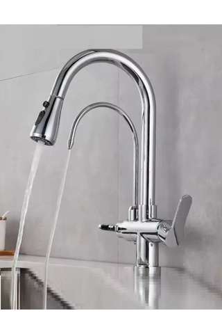 Rena Design Krom Arıtmalı Spiralli Mutfak Evye Bataryası Gümüş Fonksiyonel 3 Modlu
