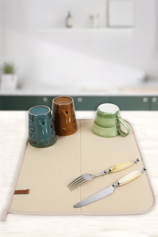 Basic Bulasik Kurutma Mati Kurulama Bezi Kurutma Örtüsü Tezgah Üstü Bej