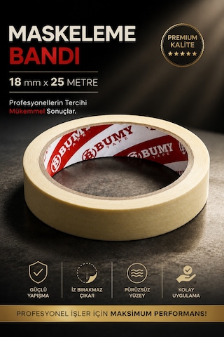 Metfix Maskeleme Boya Bandı 18 Mm X 25 Metre İz Bırakmayan Dekoratif Kağıt Bantı Bantları