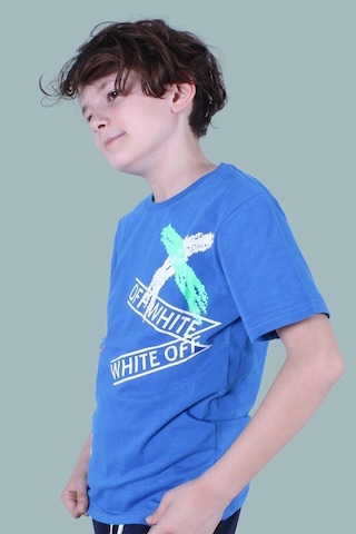 Panios Kids X Baskılı Sıfır Yaka Erkek Çocuk Mavi T-shirt Mavi