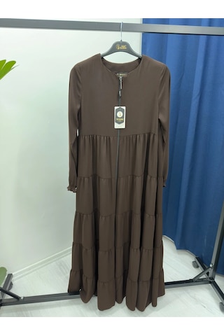 Mevlana Kesim Kat Katlı Ferace Medine İpeği Kahverengi