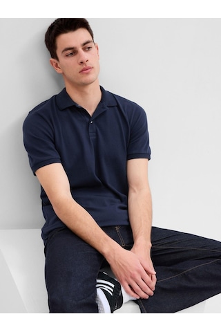Gap Erkek Lacivert Streç Pique Polo Yaka T-shirt-6179 Lacivert-002